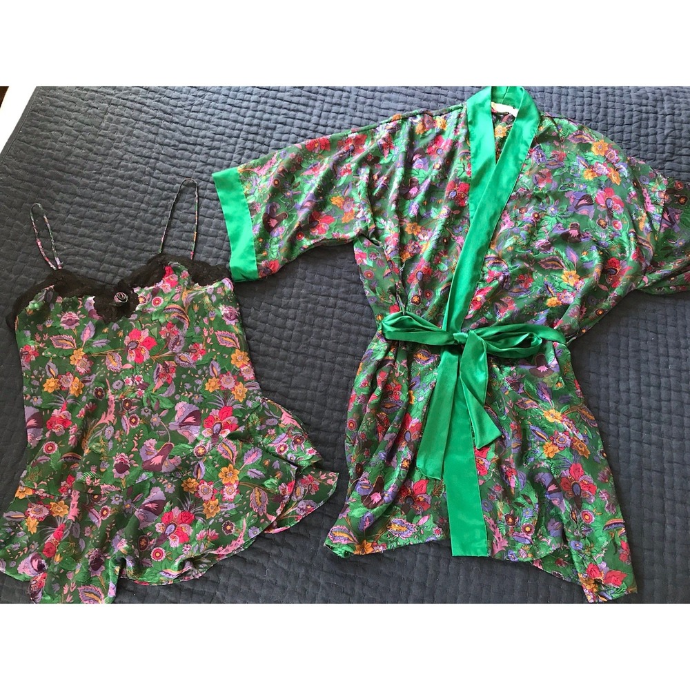 Vtg Victoria's Secret 90's Floral Nightgown Robe Set Size Med Green Floral Sexy